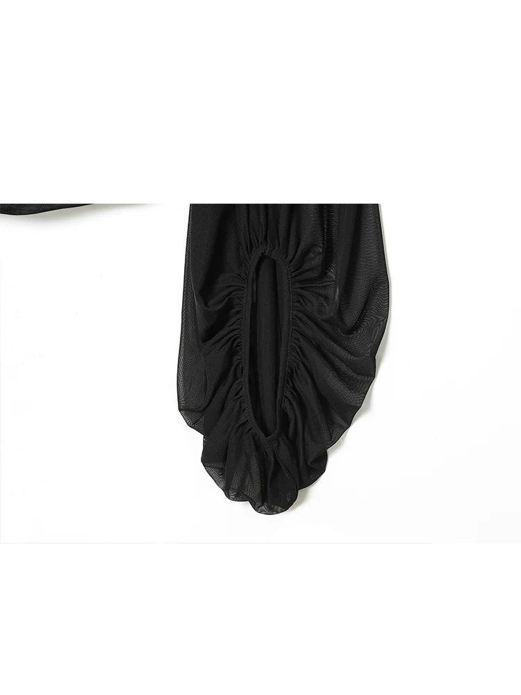 TFMLN Top con scollo a barchetta per donna Manica a sbuffo trasparente sottile sexy Elegante camicetta a maniche lunghe con spalle scoperte Abiti da festa chic femminili