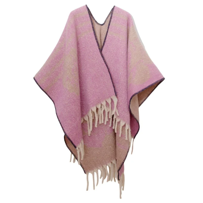 جديد وصول المعطف الخريف/الشتاء محبوك كيب رقيق الموهير مثل دائرة الشيفون الجاكار زهرة شال عباءة P2