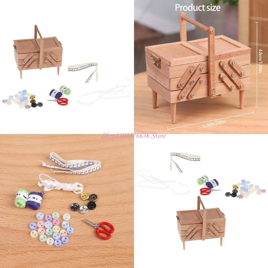 

R6FD 1/12 Miniature Wooden Craft Storage Box Detailed Sewing For Realistic Doll Scene