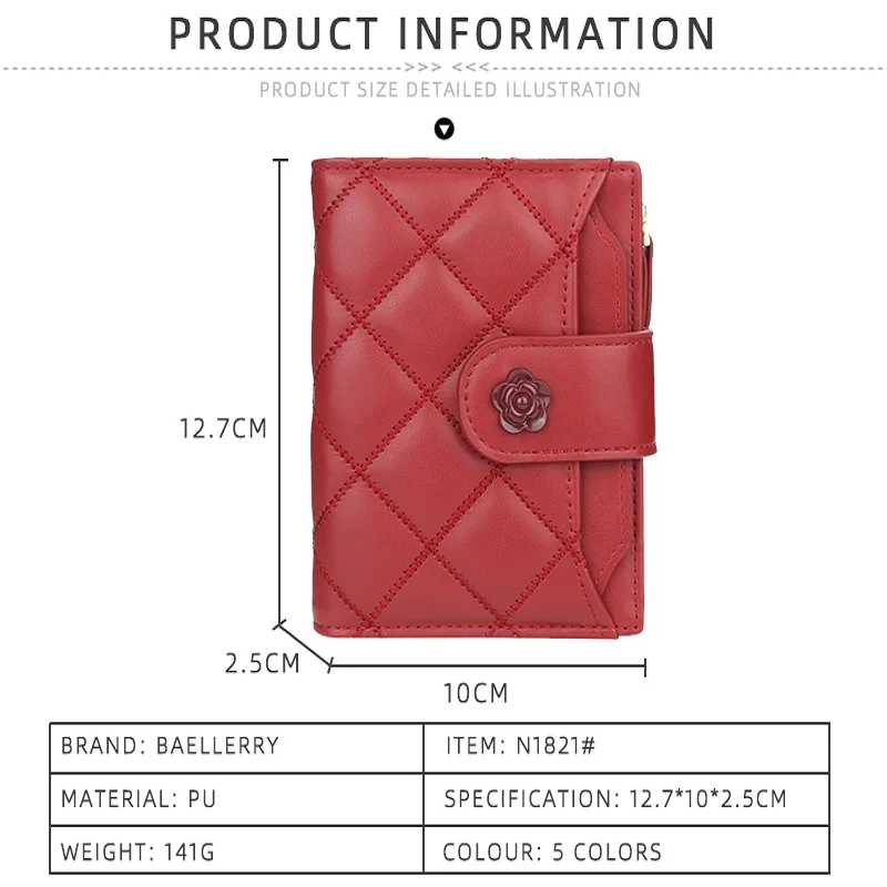 Fashion Women's Hasp Vertical PU Leather Wallet Luxury Rhombus Embroider Short Multi Card Holder Zipper Coin Pouch Ladies Purse