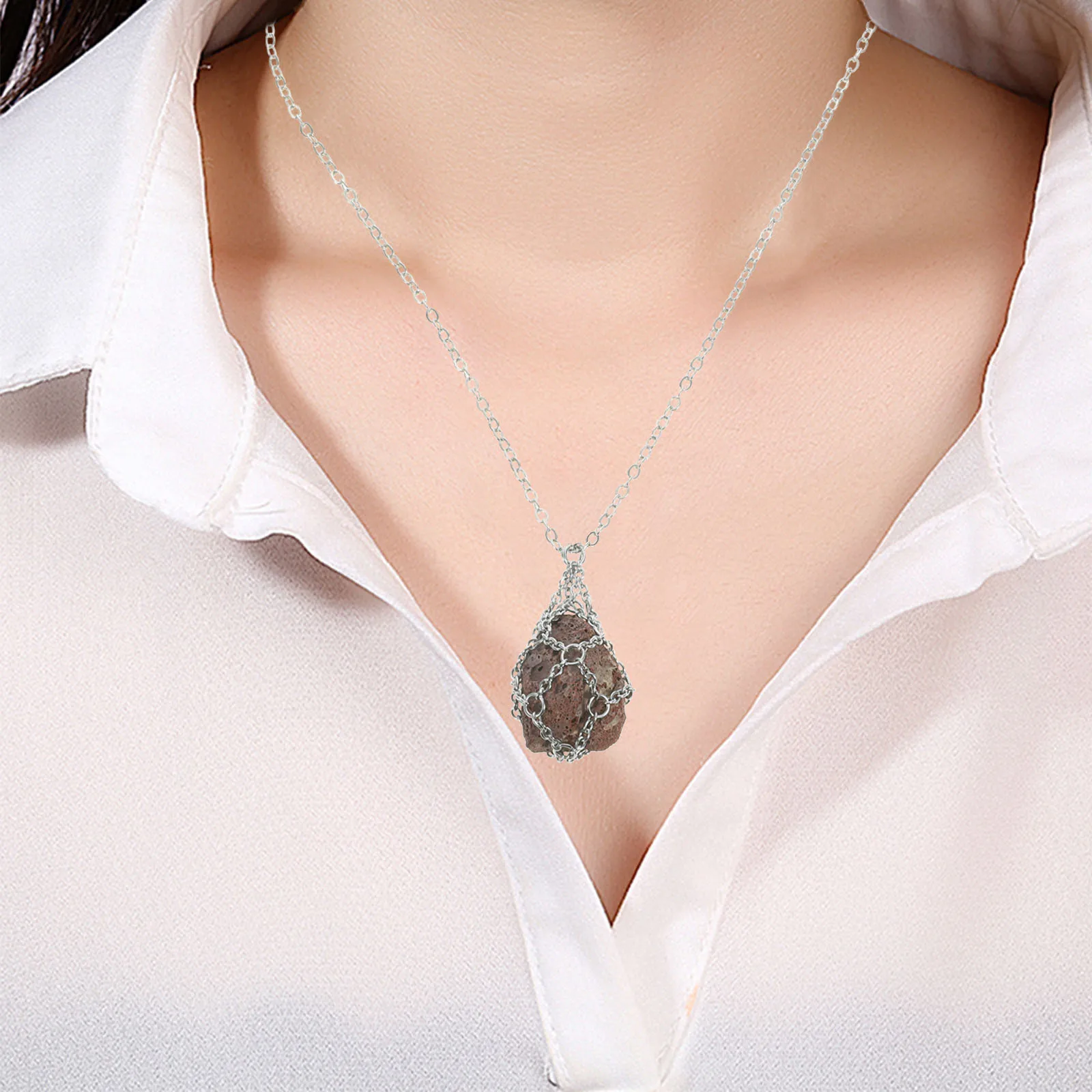 

Crystal Holder Necklace Cage Metal Hollow Pendant Stone Holder Lightweight Crystal Cage Necklace DIY Pendant Supplies Fashion