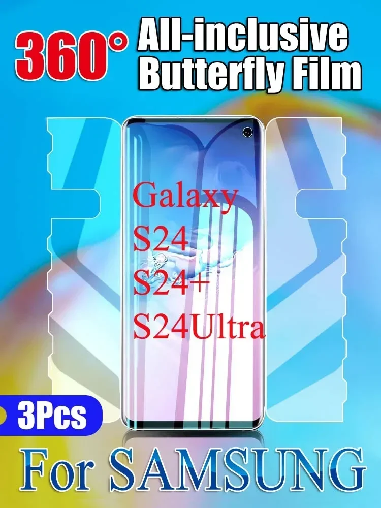 

S24Ultra Front Back Screen Protector For Samsung S24 Ultra S24+ Soft Butterfly Hydrogel Film Galaxy S24Plus Soft