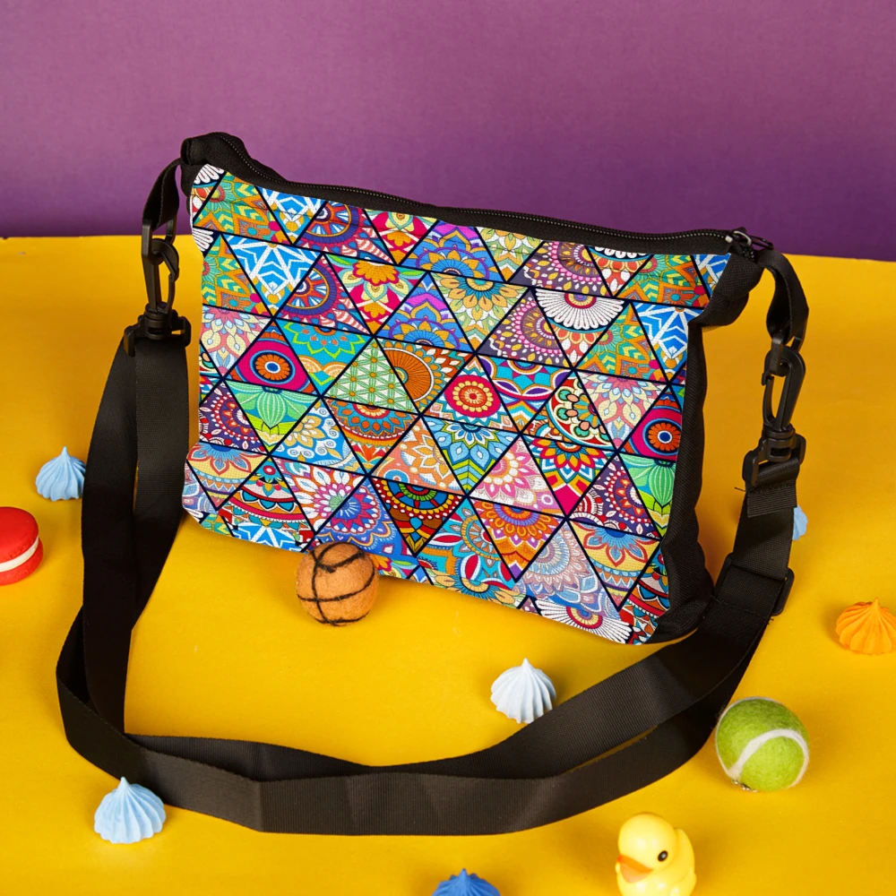 1pc Colorful Geometric Pattern Crossbody Bag Multicolor Mandala Print Shoulder Bags For Women Travel Shopping Daily Use Fashion