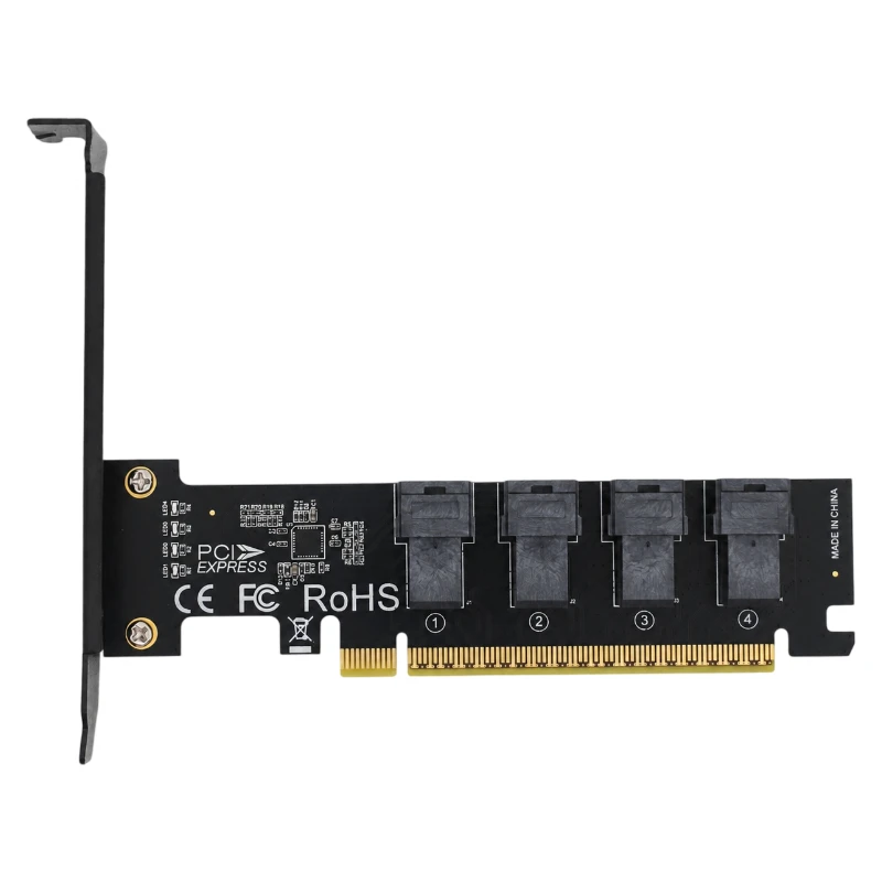 PCIe X16 to 4Port SFF‑8643 Split Card For U.2 NVMe SSD PCI‑E 3.0/4.0 Storage Expansion Card Support PCIe Bifurcation For Desktop