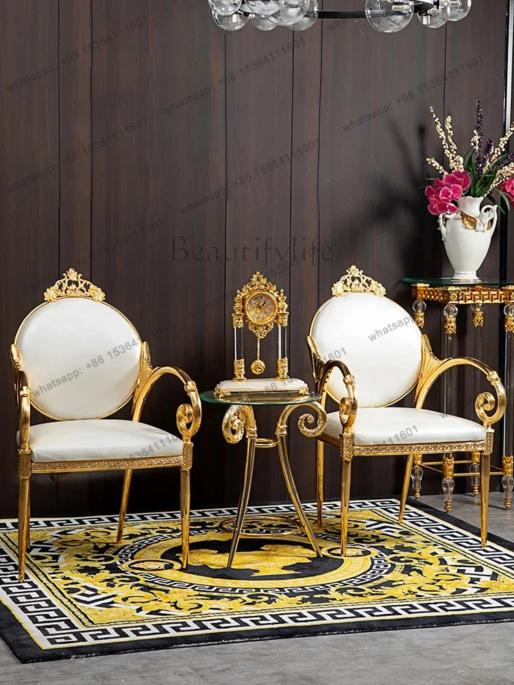 Villa European retro comfortable leisure chair copper flannel negotiation chair flannel special table and chair