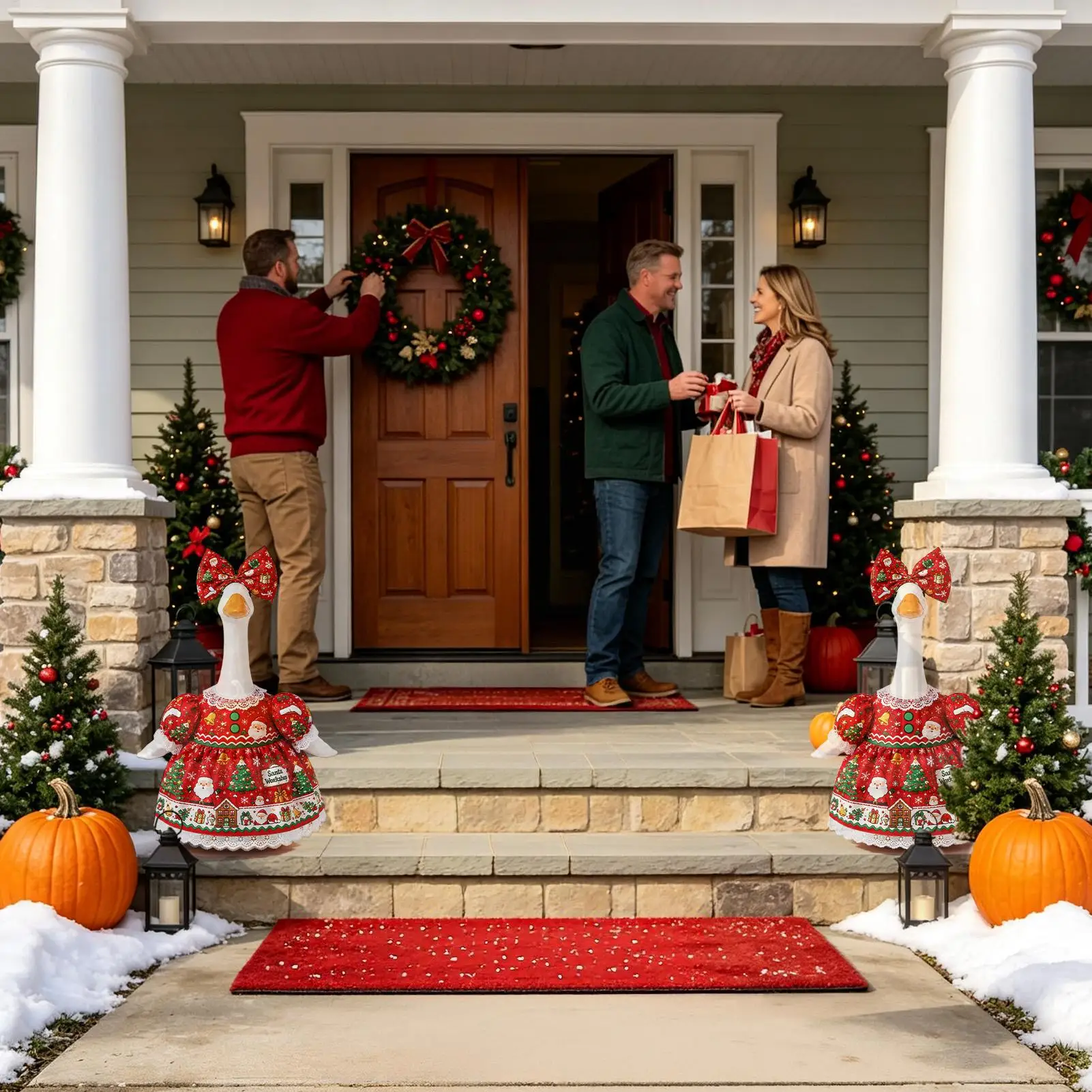 Porch Goose Outfits Christmas 23 Inch Winter Holiday Bowknot Dress Decor Outdoor Porch Goose Costume For Garden Parties