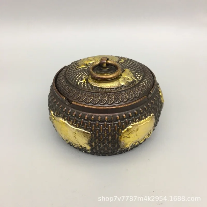 Brass Craft Five Ox Copper Coin Ashtray Home Living Room Decorative Ornament