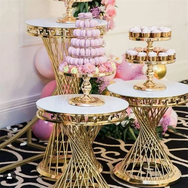 3 Pack Shiny Galvanized Gold Party Background Pedestal Stand Flower Balloon Arch Pedestal Table Column Cake Stand Wedding Desser