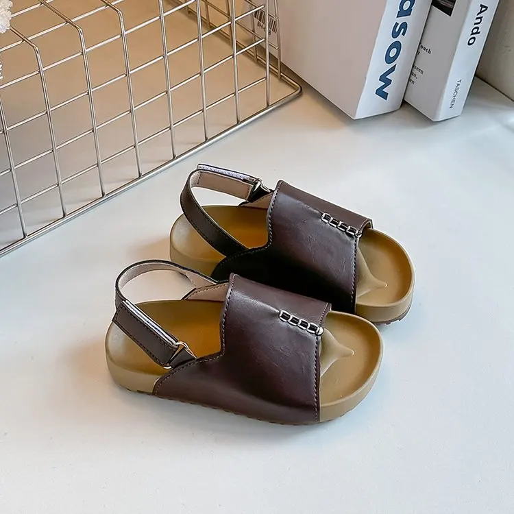 Sandals for Boys Fashion Summer Shoes 1-3-6 Years Girls Open Toe Matte Pu Leather Shoes Sandals Children Slippers