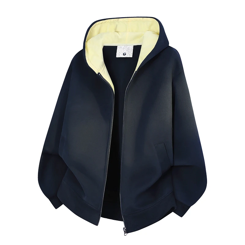 Full‑Zip Hooded Outerwear Jacket Contrast Hood Lining Side Pockets Sweatshirt Coat for Fall Winter Casual Street DailyActivities