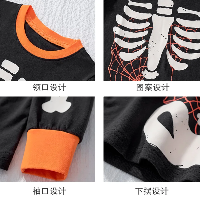 مضيئة هالوين بنات بنين شبح العروس موضوع فستان الحفلات زي الأولاد مطبوعة الهيكل العظمي كم طويل السراويل منامة كرنفال #3