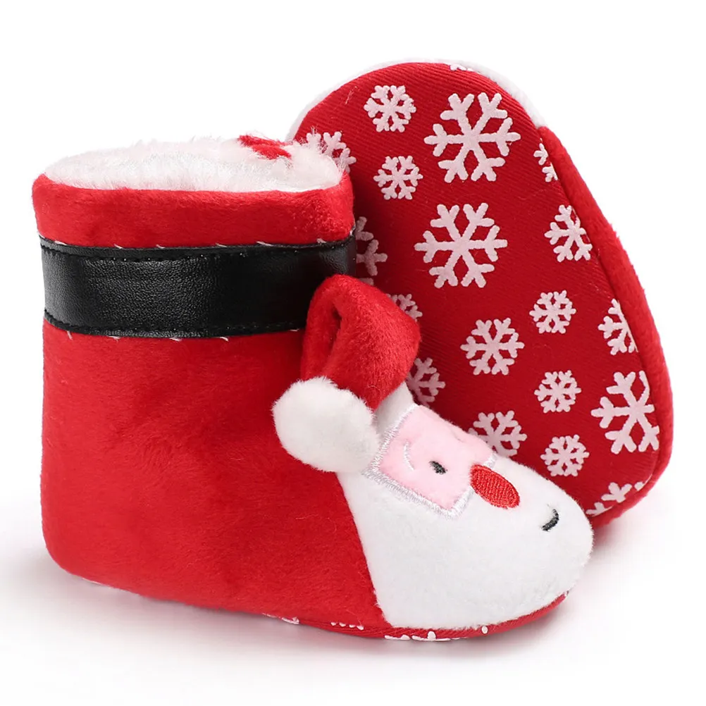 Santa Claus Shape Baby Cotton Shoes High Wrap Warm Winter Boots Christmas Infant Non Slip Soft Boots Red Size 1 13cm
