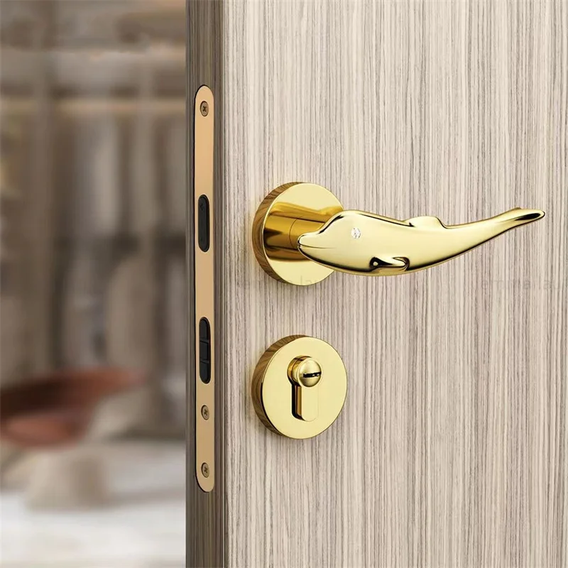 Gold Dolphin Split Door Lock Set Children's Room Bedroom Interior Door Handle Door Lock Hardware Handles With Lock Body