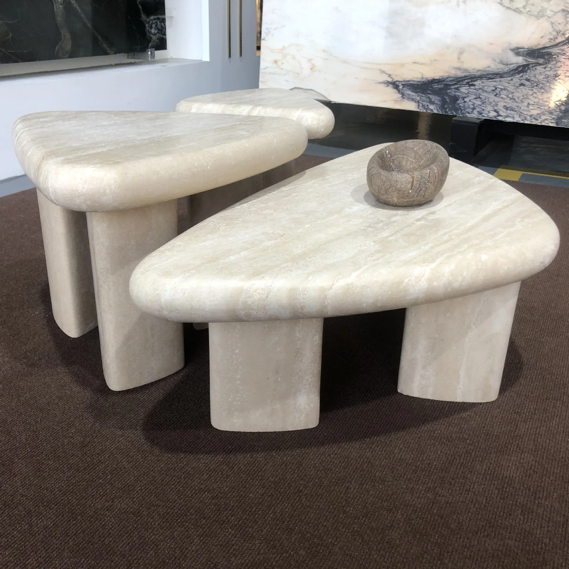 

High-end travertine coffee table wabi style living room simple cream style dining table natural marble edge table