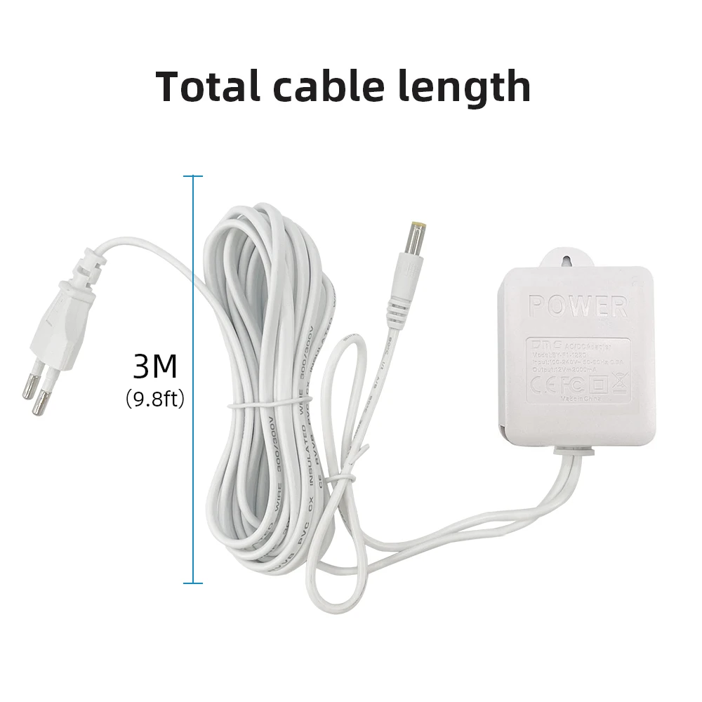 Imagem -02 - Adaptador de Energia 3m para Câmera Cctv ip Plugue ue Carregador de Alimentação Câmeras de Vigilância Entrada ac 100240v Saída dc 12v