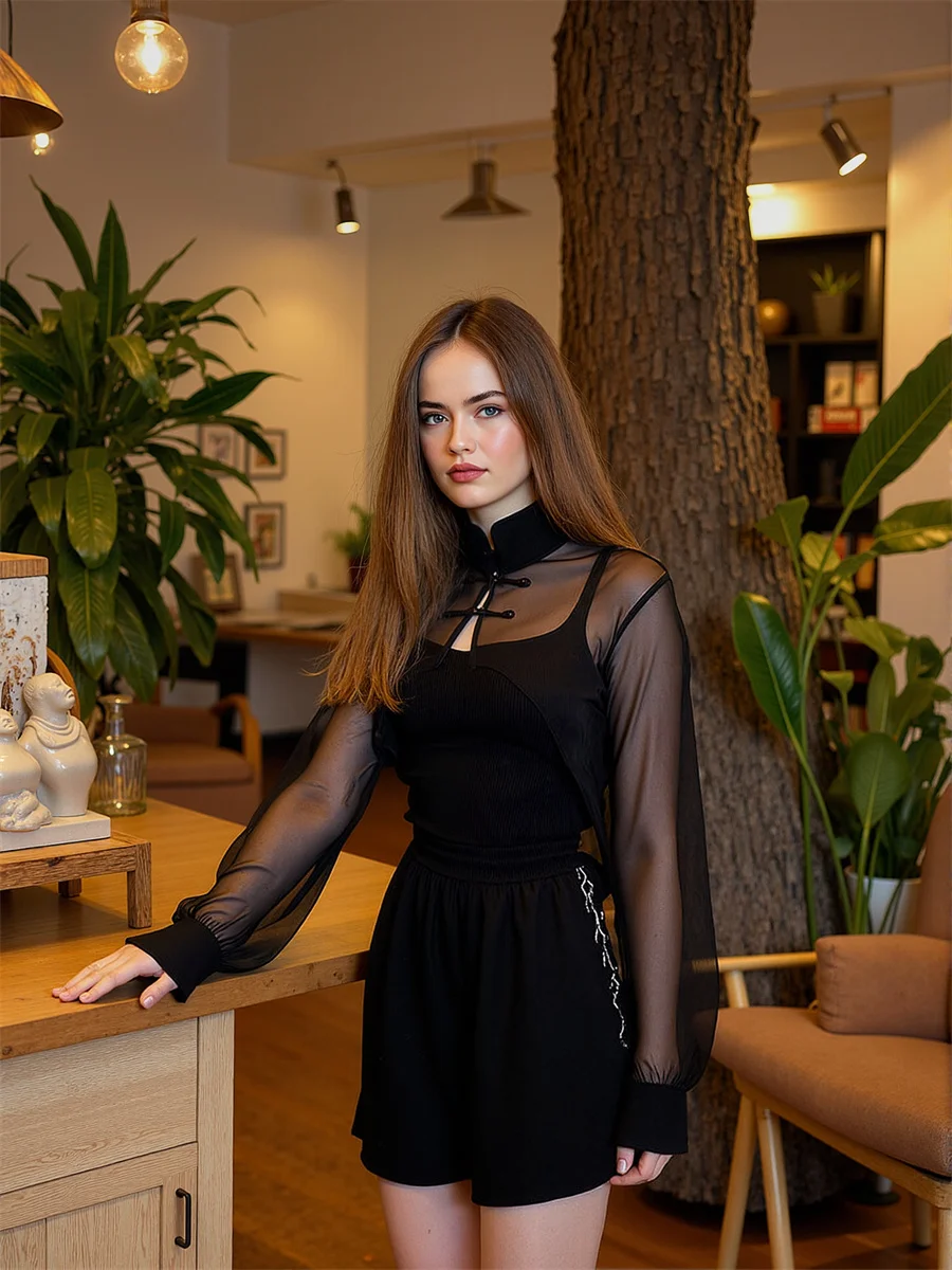 Camicia nera Donna Manica lunga Slash Neck Off-spalla Design sexy Moda Stile chic Camicette da donna Top Donna Button Up Elegante