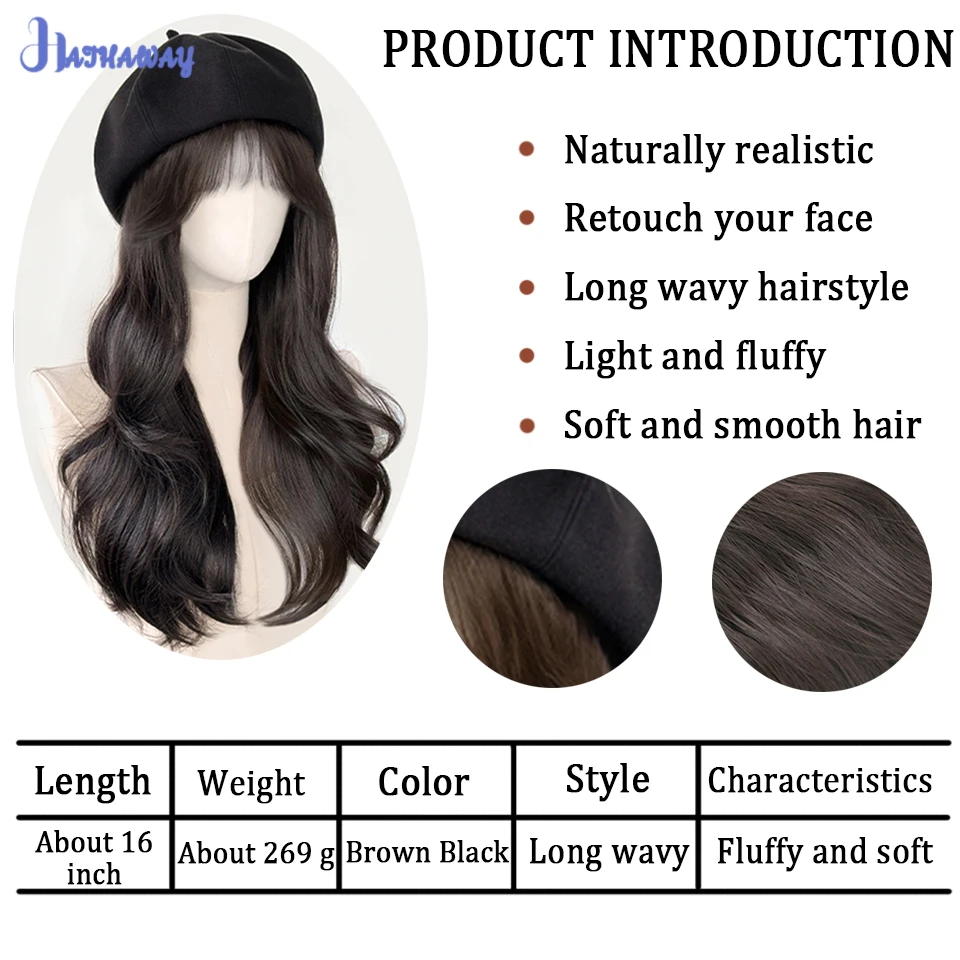 Hat Wig Women's New Synthetic Wig Hat Long Curly Hair Beret Wig Women's Natural Full Head Party Shopping Commuting Daily Wear