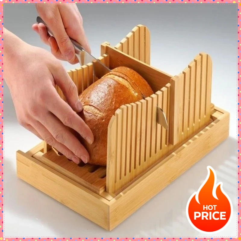 

New Bamboo Bread Slicer Cutting Bread and Toast Slicer Adjustable Thickness With Tray for Holding Breadcrumbs Baking Supplies