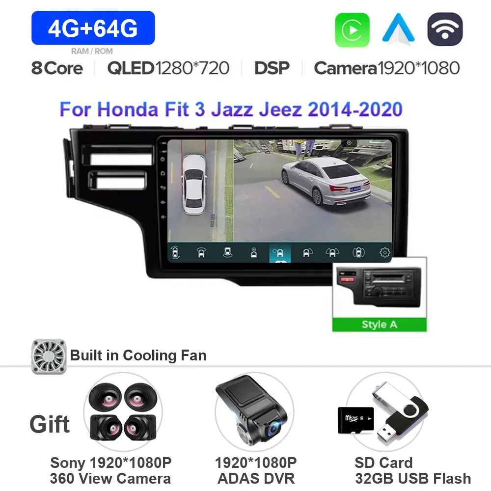 Android 15 autoradio voor Honda Jazz 3 2015 - 2020 Fit 3 GP GK 2013 - 2020 Carplay Auto GPS Navigatie Multimedia Speler 4G WIFI