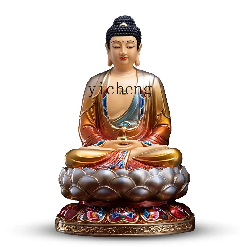 ZC pure copper painted Buddha statue of Sakyamuni, home worship, Guanyin Bodhisattva, , three holy statues of Buddha ornaments