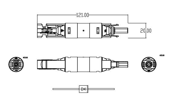 PPO konektor Diode PV, konektor Diode PV tahan air 1500V 10A IP68 untuk koneksi tenaga surya