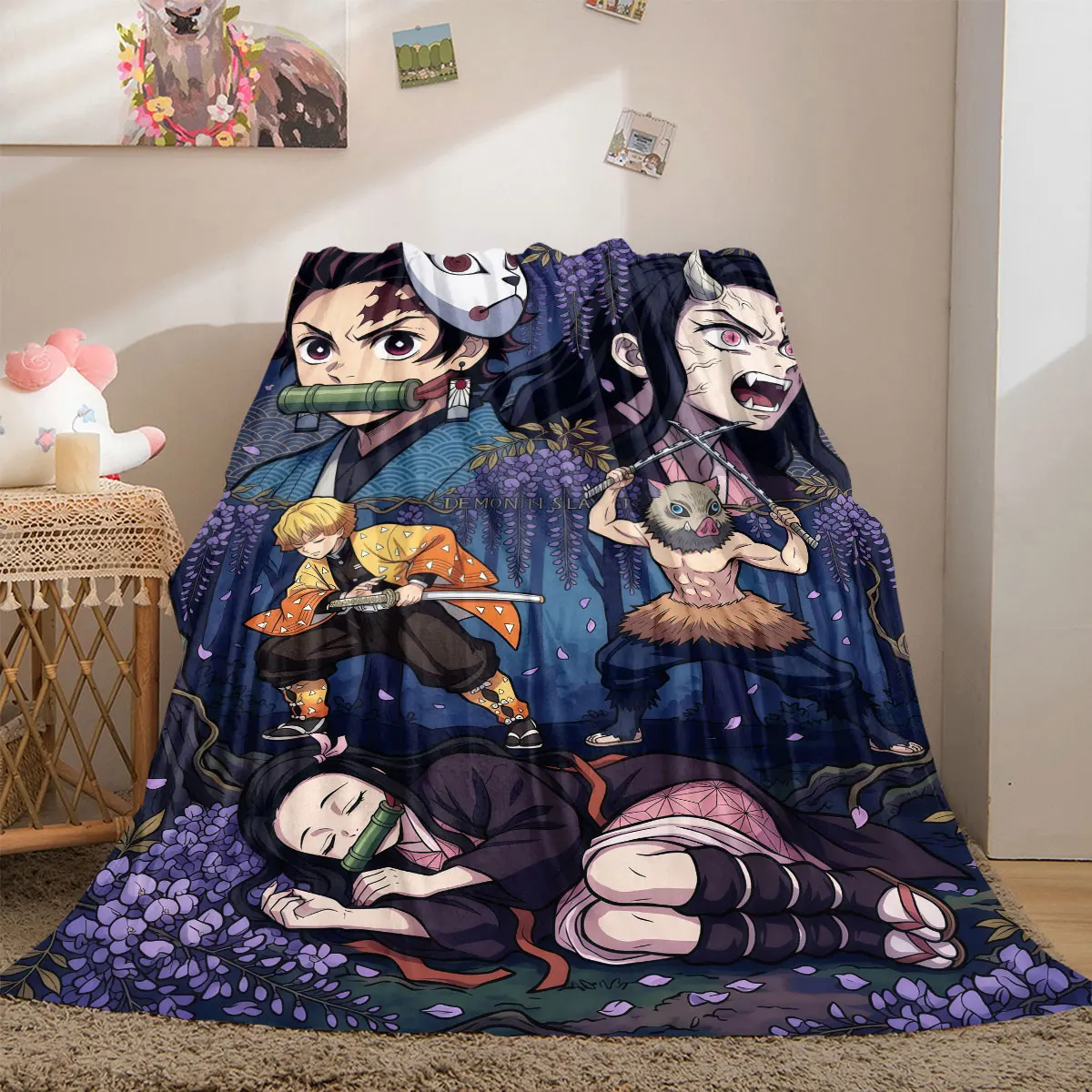 Demon Slayer Chic Cartoon Flannel Blanket, Printed Graphics for Sofa and Bed, Warm Bedding for Chairs and Travel_LIAN