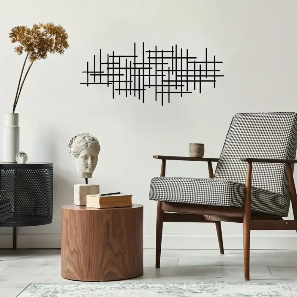 1pc Metal Wall Art Sculpture - Abstract Grid Cover. Geometric Pattern Wall Decoration.Wall Hanging Main Decoration.Wall Sticker.