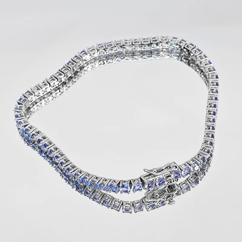 

3MM Tanzanite Women's Hand Bracelets Rhodium Plated 20CM Long Luxury Bracelet