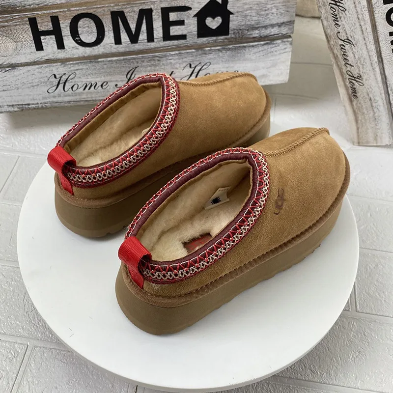 Brown  platform women's boots Winter plush warm snow boots casual shoes 2024 new ankle boots flat women's shoes