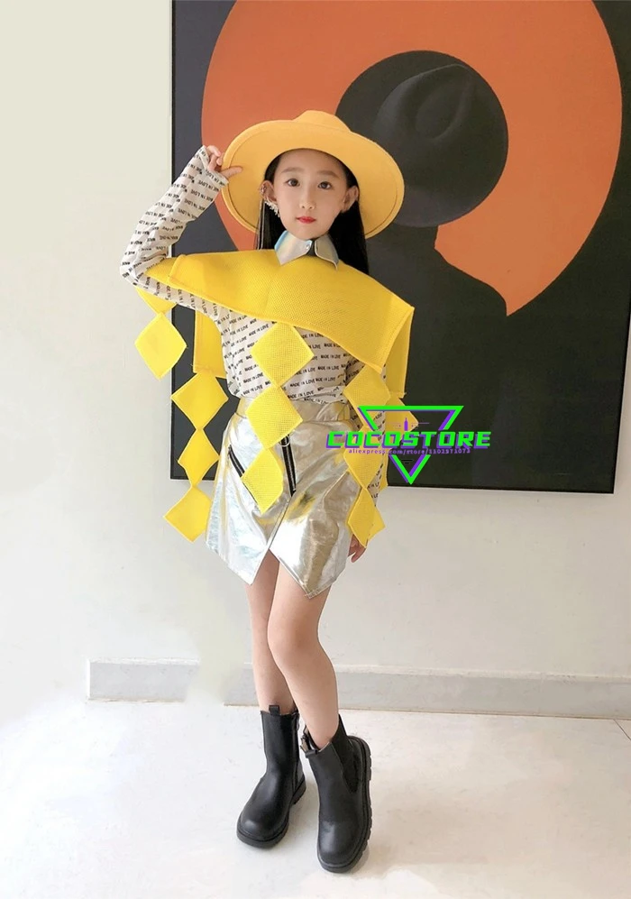 Mädchen Hip Hop Street Dance Party Kleid für Kinder Mädchen Kpop Outfit gelb Jazz Tanz Performance Anzug Bühnenshow Dance wear