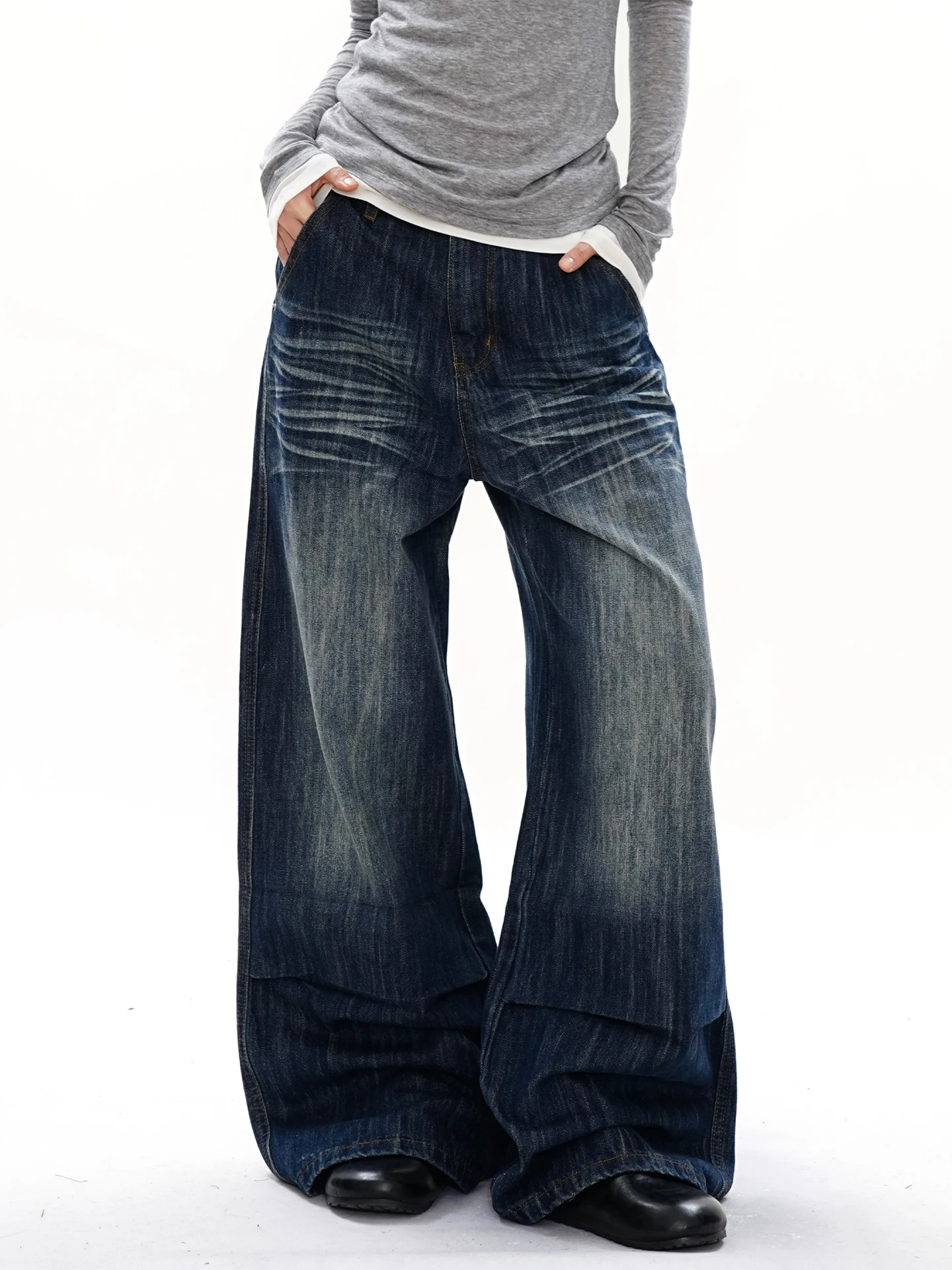 

Джинсы S3T5 винтажные, с эффектом потертости, прямые, свободные, широкие, в американском стиле, повседневные, для женщин