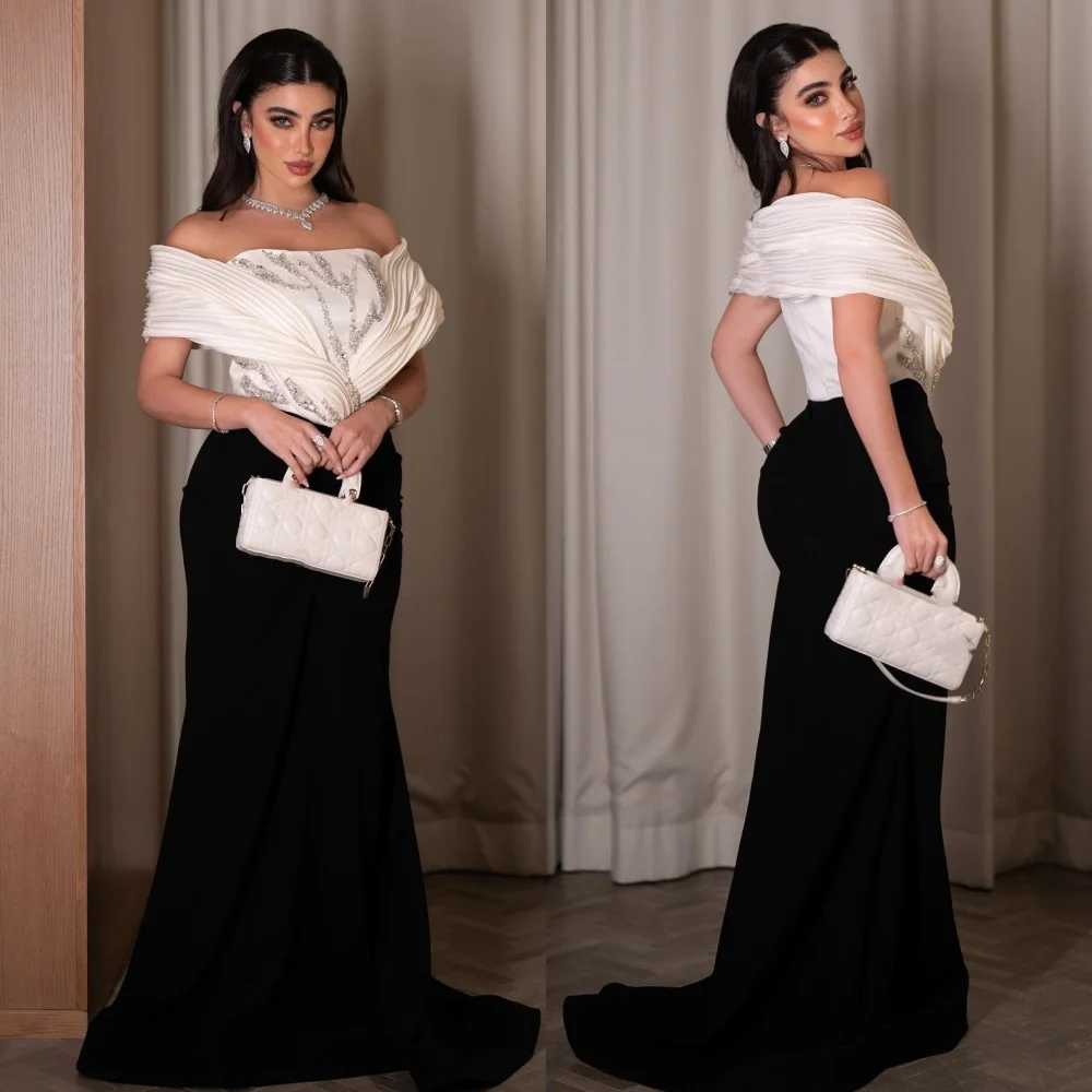 

Customized Matching Fashion Jersey Beading Sequined Draped A-line Off-the-shoulder Long Dresses Bespoke Occasion Dresses Classic