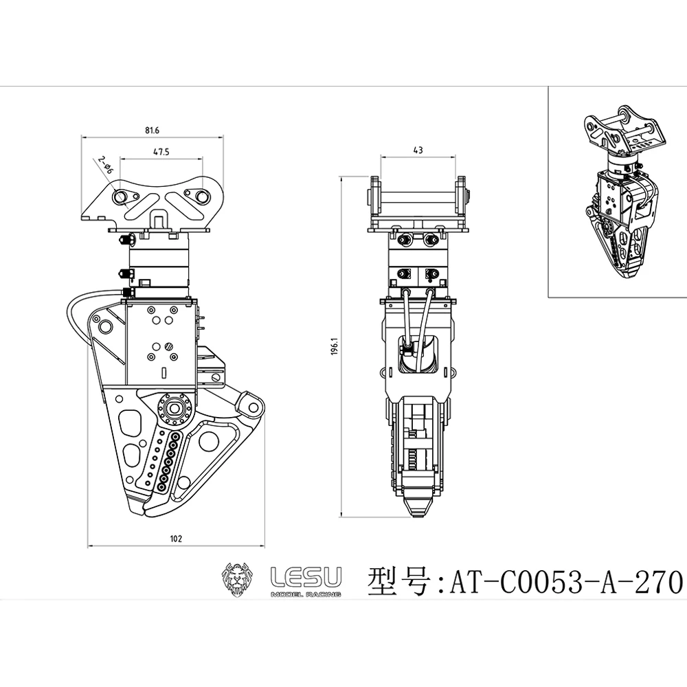 

270°Rotatable Hydraulic Shear Metal Clamp for 1/14 LESU ET35 LR960 ZX490 ET30H ET26L LR945 374F AC360 SK500 RC Excavator Digger