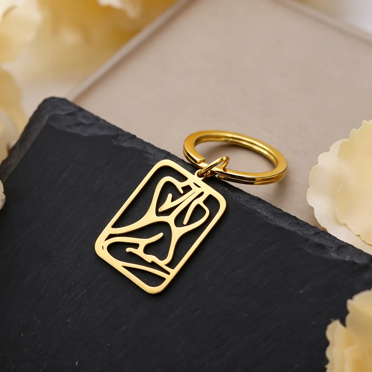Stainless Steel Square Abstract Female Body Keychain Pendant  Art Lady Figure Key Ring Charm Handbag Accessories Holiday Gifts