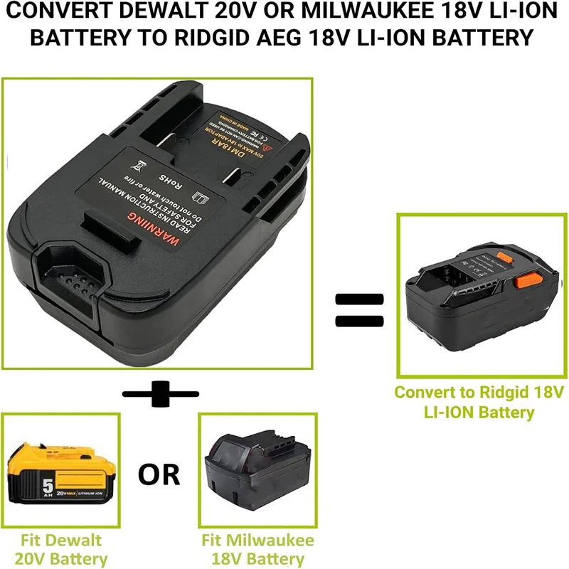 Battery Adapter Converter for Dewalt 20V or Milwaukee 18V Li-ion Battery to for Ridgid /AEG 18V Cordles Power Tools Use