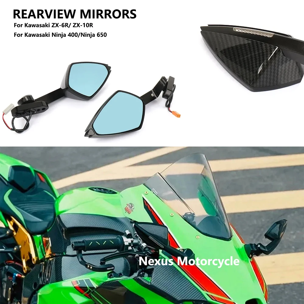 

For Kawasaki Ninja 400 NINJA 650 ZX6R ZX-6R ZX10R ZX 10R Motorcycle Accessories Rearview Mirrors With Turn Signals LED