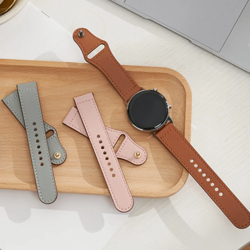 Leather Strap For Samsung Galaxy Watch 6/5/4/Classic/Active 2 20mm 22mm Bracelet For Huawei/Amazfit bip/GTS/R/3/2 mini/Pro Band