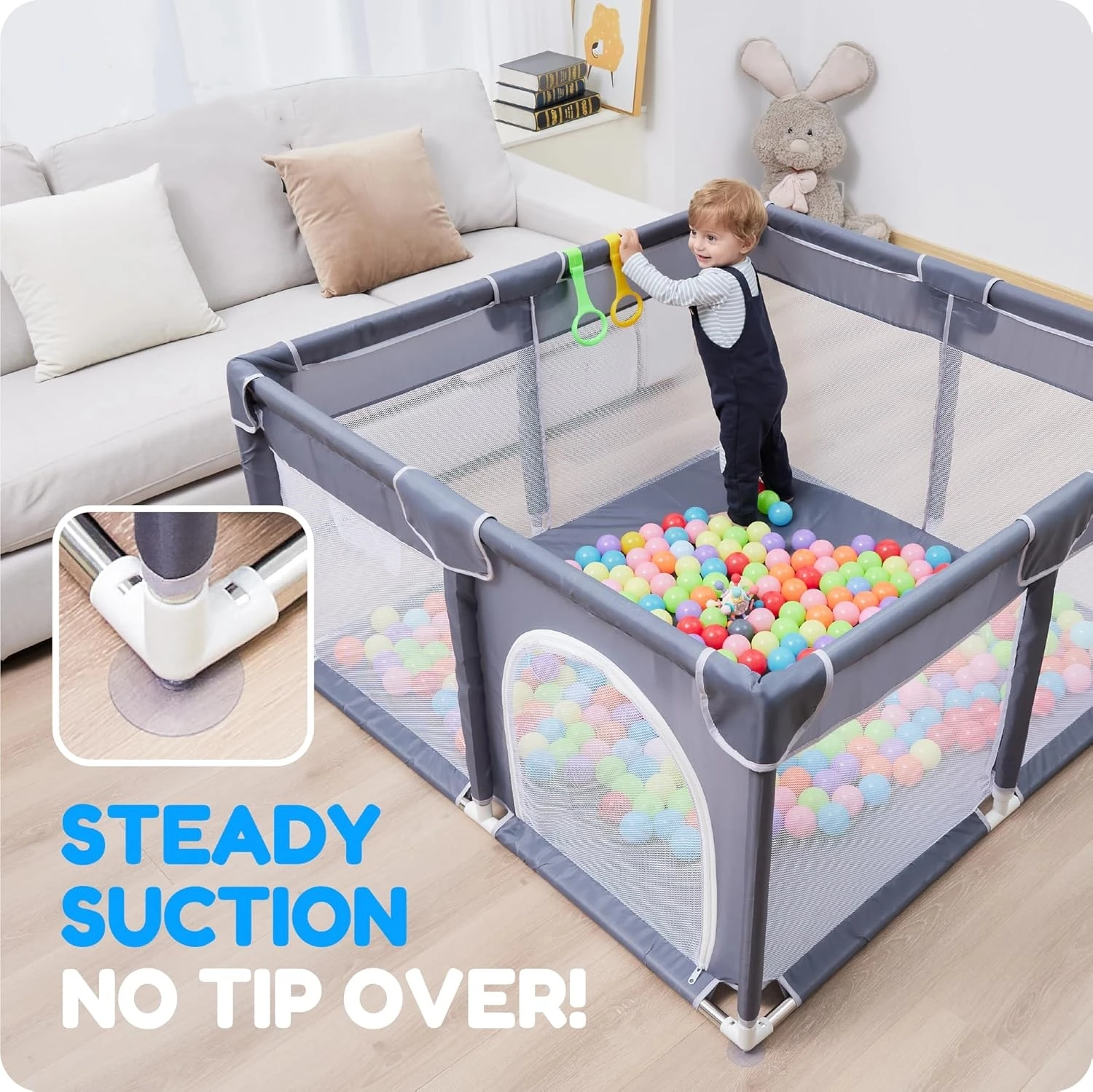 Playpen for Babies and Toddlers Baby Play Pen Playard for Indoor Active Center Game Baby Playground Fence with Pull Ring Ball