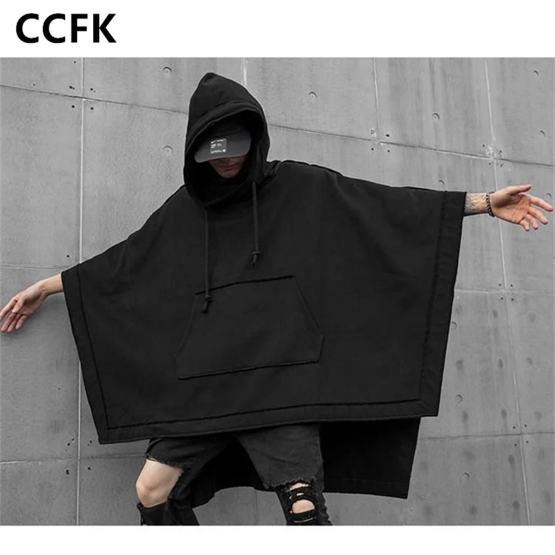 Emo Bat Warm Cloak Autumn Winter Gothic Grunge Thick Black Hoodie Shawl Student Hiphop Ponchos Punk Coat Y2k Goth Cape Oversize