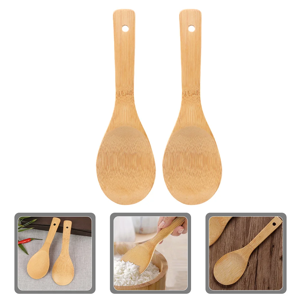 

2pcs Bamboo Scoop Long-Lasting Non-Stick Reusable Kitchen Paddle Compact Convenient Rice Spatula Safe Rice Paddle Spoon Kitchen