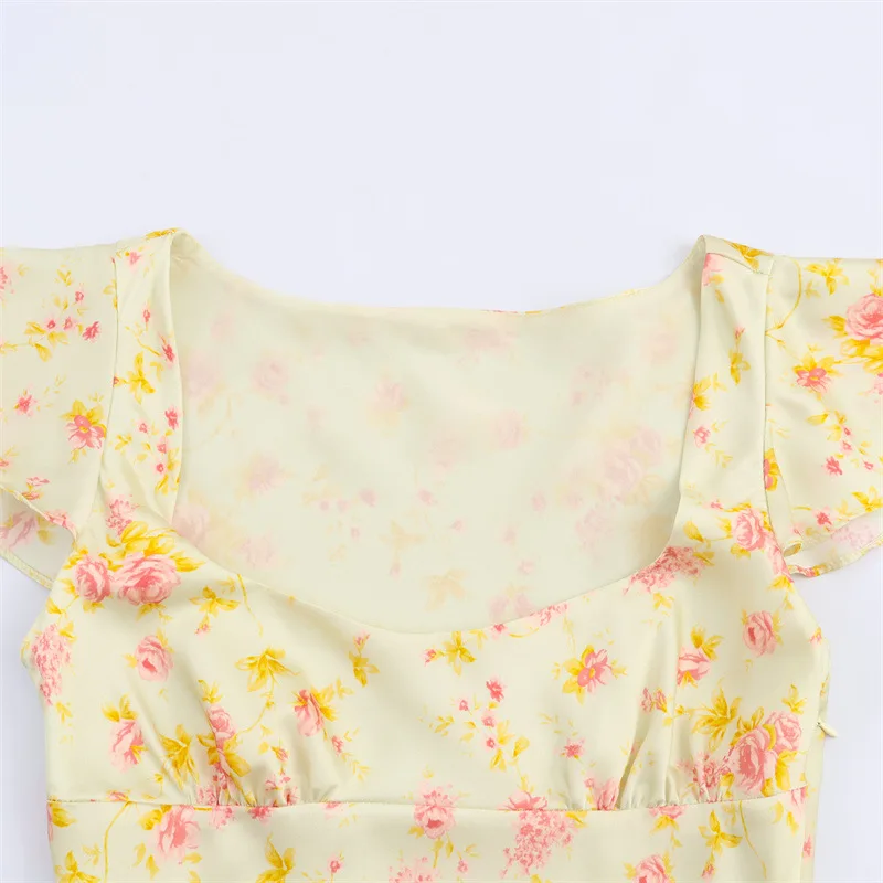 Nuovo abito corto senza maniche con trama in raso di seta a fiori da donna