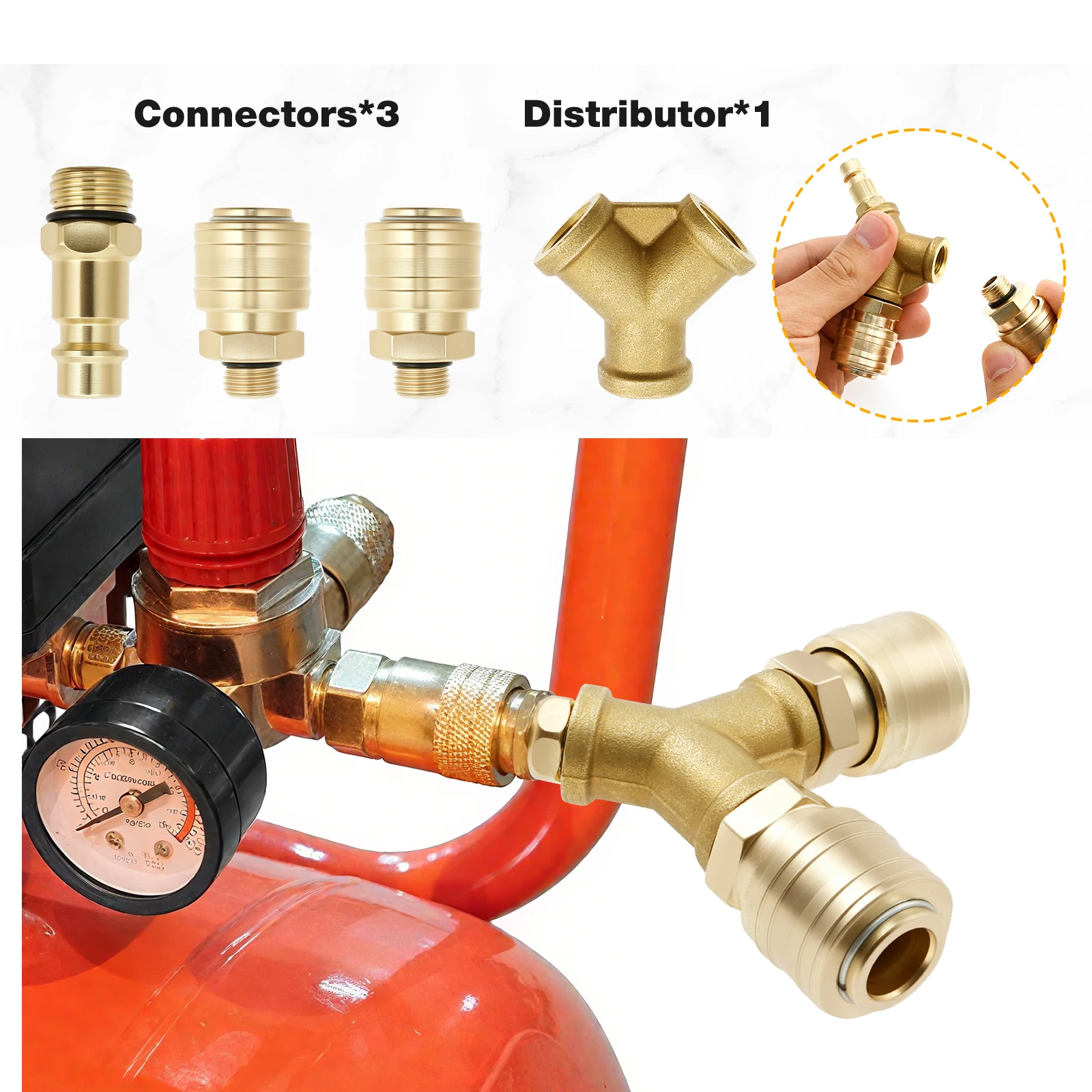 Brass Compressed Air Distributor 200 PSI Air Switch 1/4 Male Plug Nipple Compressed Air Hose Compressor 2-Way Couplings