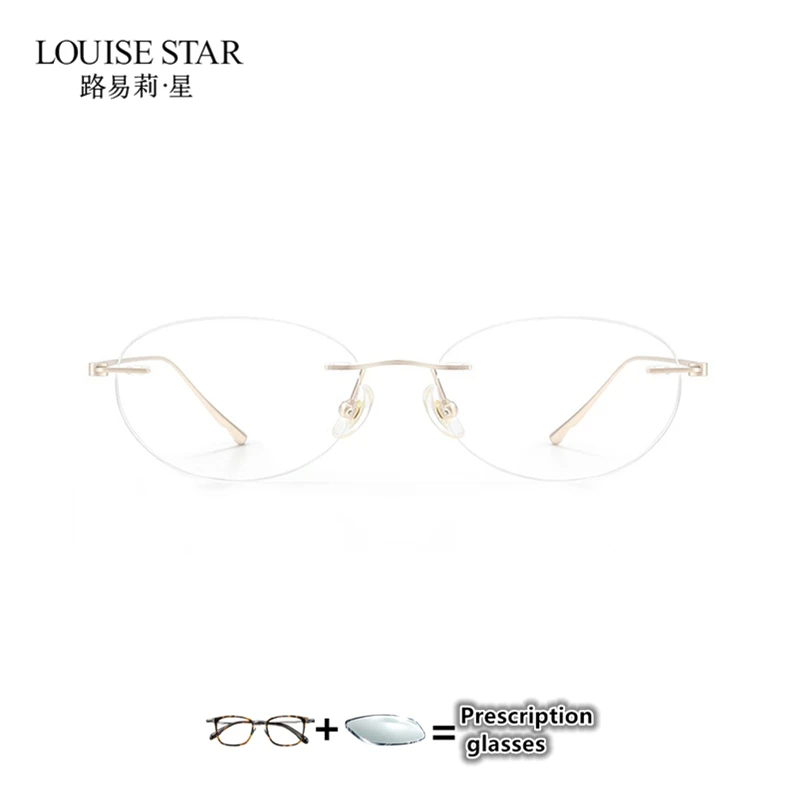 Ultra‑Light Pure Titanium Rimless Optical Frame for Women Oval Tortoise Temples Eyeglasses Frame Fit Prescription Myopia Lenses