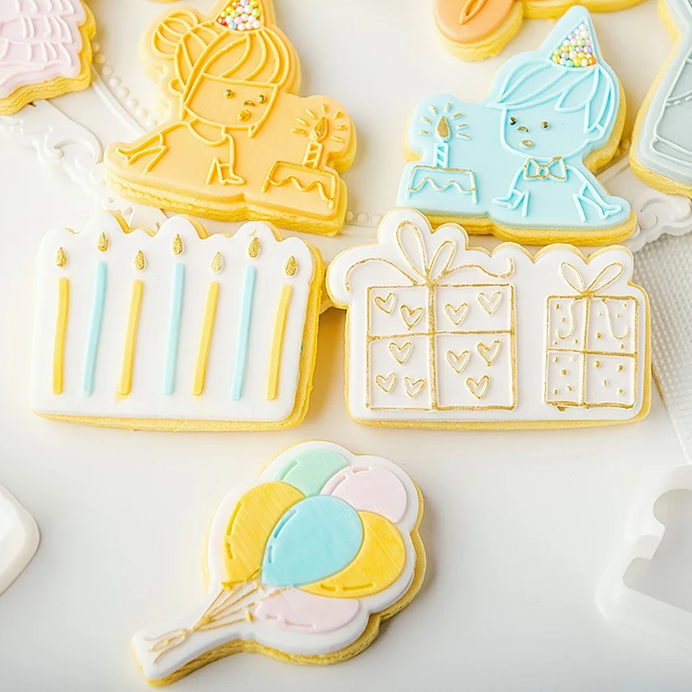 Cute happy birthday Love Cookie Plunger Cutters Fondant Cake Mold Biscuit Sugarcraft Cake Decorating Tools Cookie Stamp