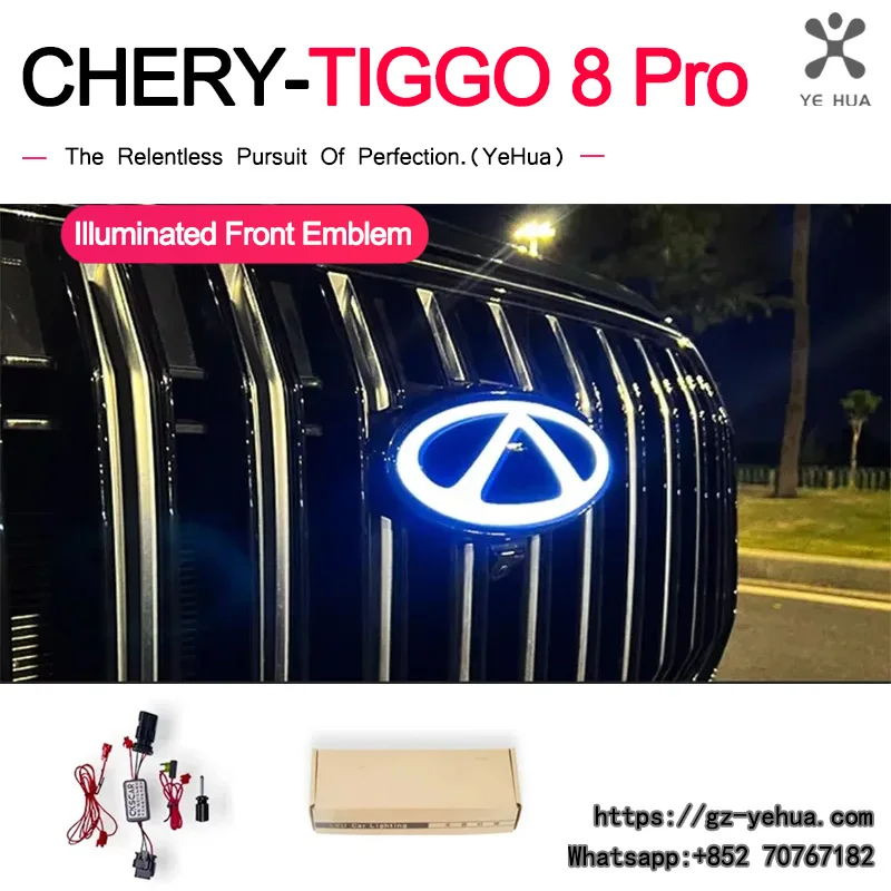

For Chery Tiggo 8 Pro 2021 2024 Car Front Grille Illuminate Emblem LED Always-on Logo Badge With Wiring Kit For Vehicle