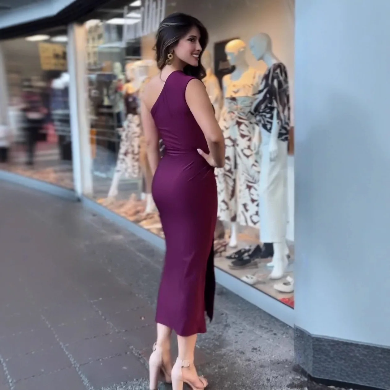 2025 Summer New One Shoulder Bodycon Tight Fit Dress Women Elegant Sexy Evening Gown Purple Red Multiple Sizes Available