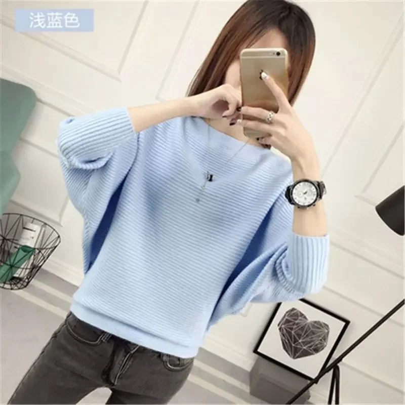 Jesień Zima Nowe Solidne Luźne Swetry Długi Rękaw All-match Plus Size Casual Knitting Pullovers Vintage Fashion Odzież Damska