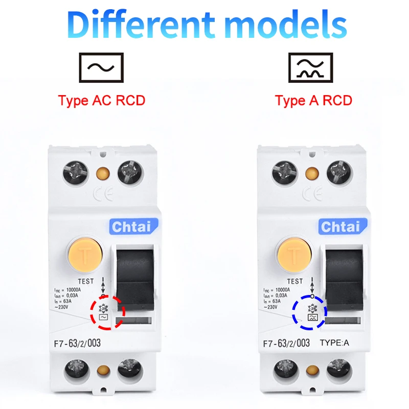 F7-63 AC/A TYPE RCCB RCD 2P 4P 63A 10mA 30mA 6KA 230/400V Electromechanic Residual Current Circuit Breaker Differential Breaker