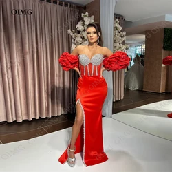 OIMG Red Shiny Side Slit A Line Evening Dress Sweetheart 2023 Prom Dress Luxury Prom Gown Sequined Formal Saudi Arabric Dubai