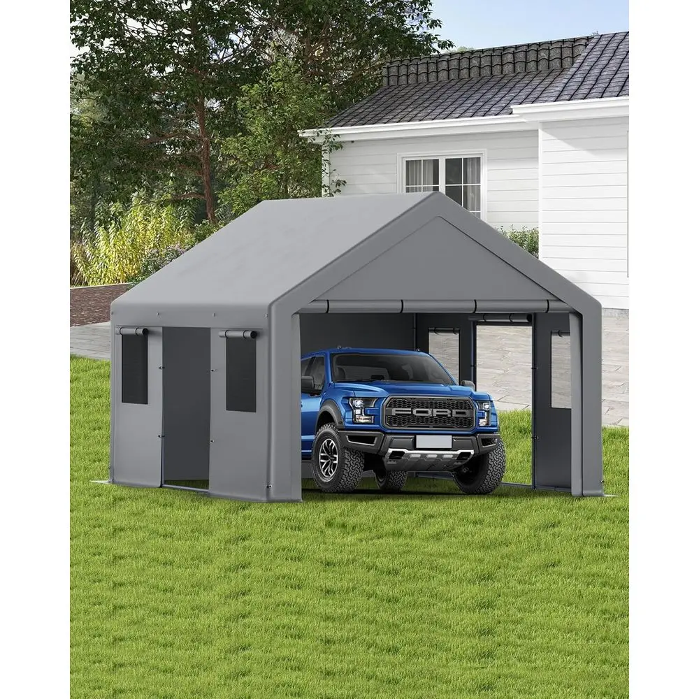 13x20t Heavy Duty Carport with Removable Side Walls and Do, Gray | Waterproo & UV Protected Carport with Reinorced Steel e, Outd